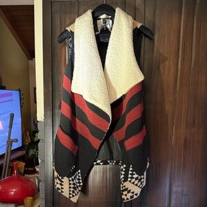 American Rag Black and Red Vest with Cream Accents
